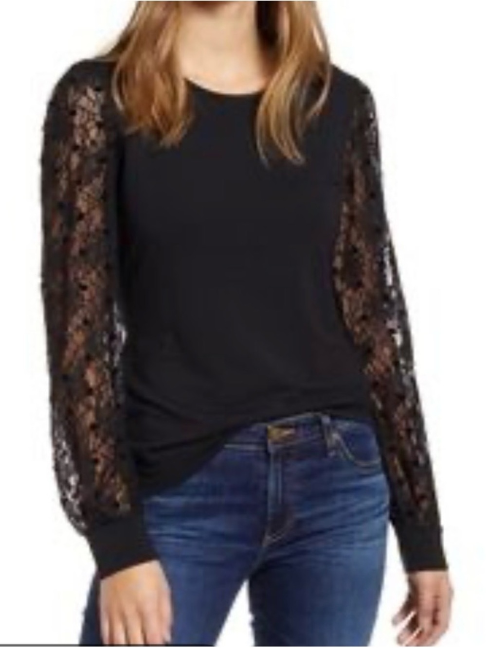 Rachel Parcell Black Lace-Sleeve Women's Top Size: Small